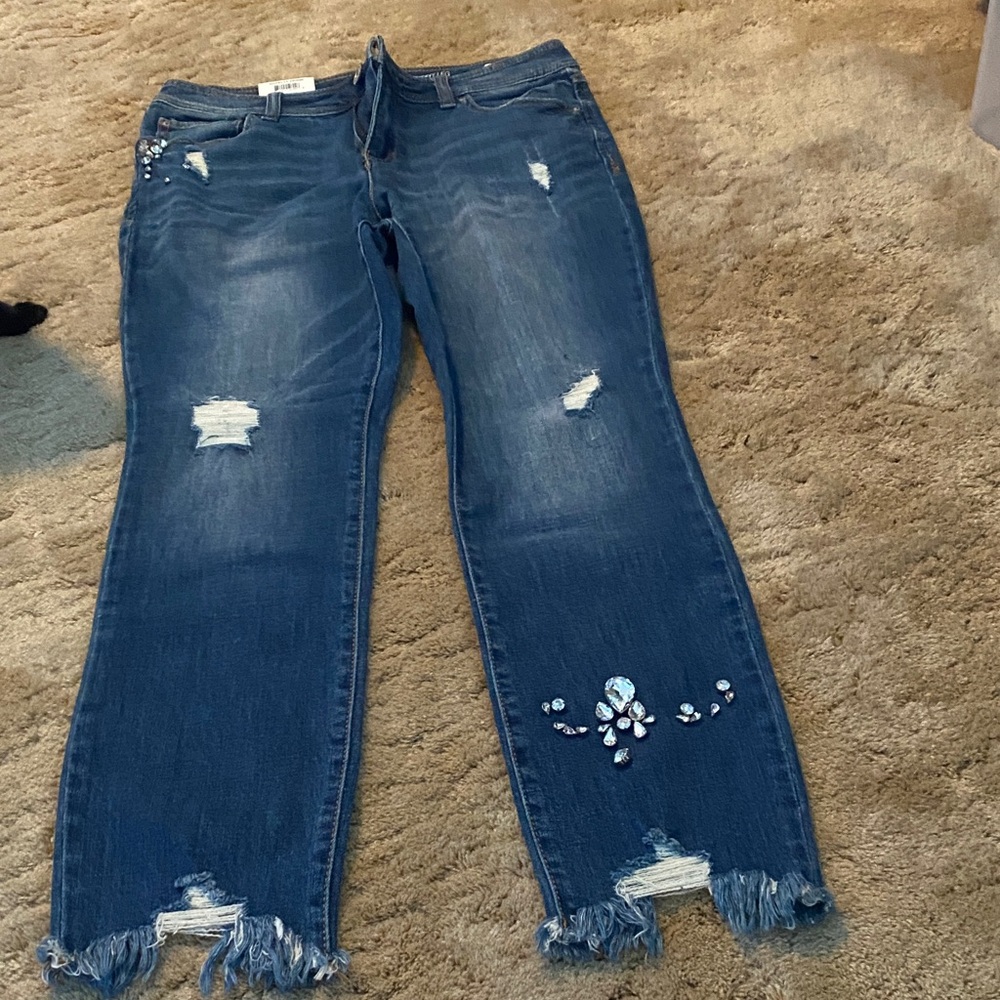 INC International Concepts Blue Distressed Skinny Jeans